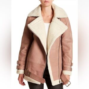 Walter Baker Lamb Leather Jacket Adele Faux Shearling Lined  Coat Pink M $950